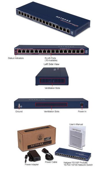 Switch Fast 16 portas NETGEAR FS116PNA ProSafe (8 x 10/100;